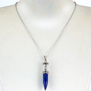 Cobalt Blue Lapis Lazuli Bullet-shaped Pendant Necklace,